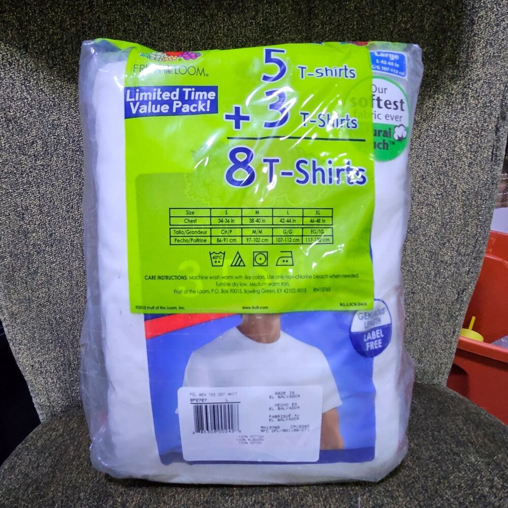 Fruit of the Loom 8 pack White undershirts NWT size large 42-44 - Picture 2 of 2